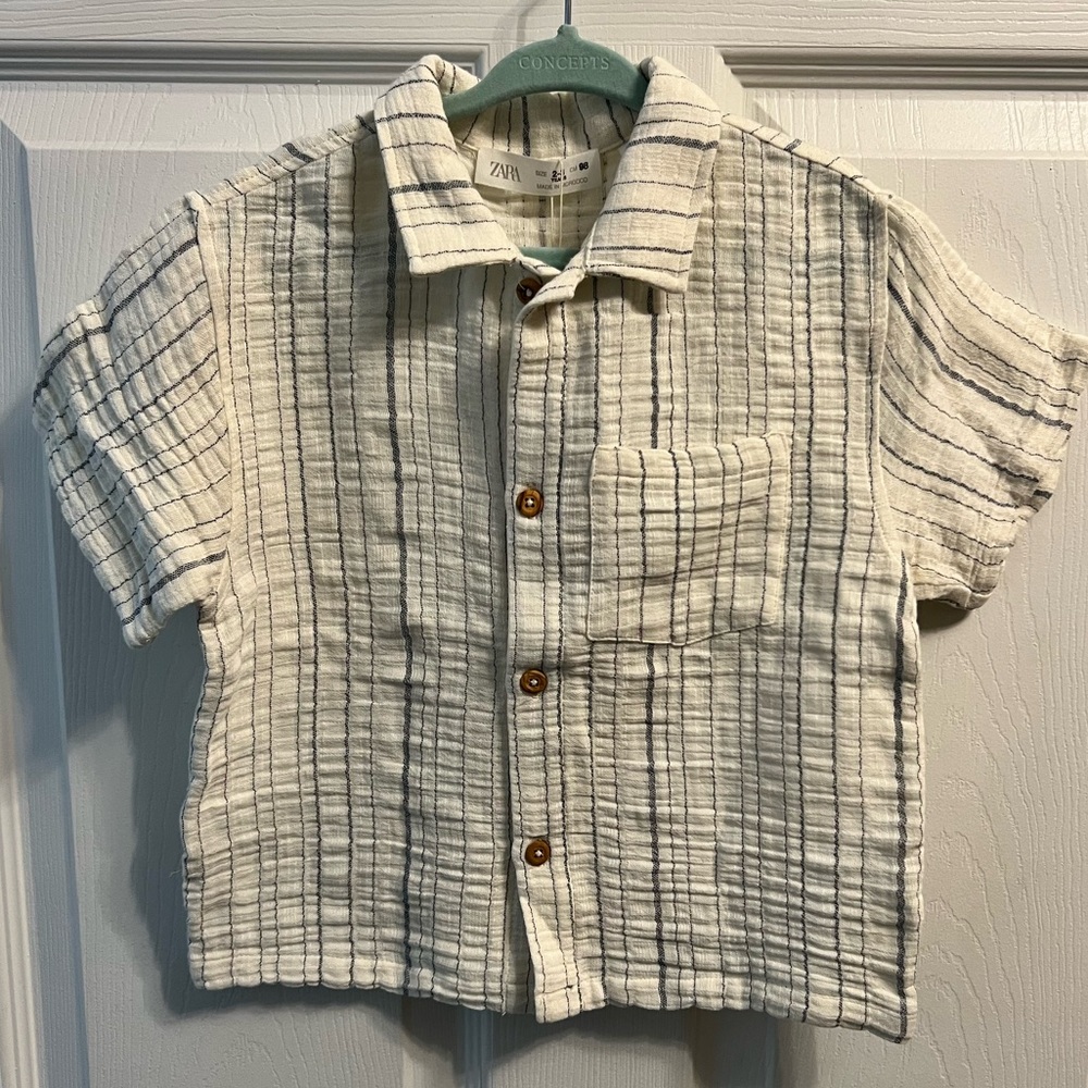 Zara Toddler Boys Striped Buttoned Linen Shirt - 2-3 Years